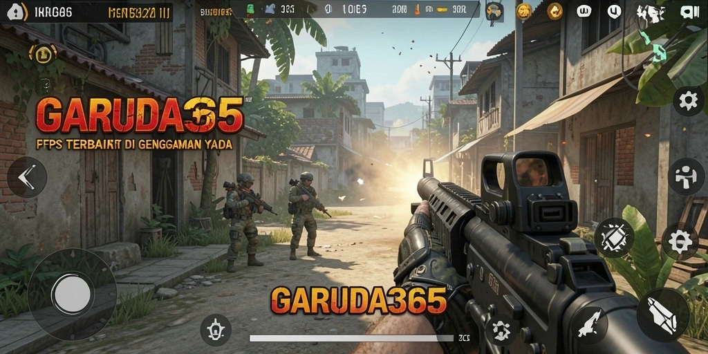 Screenshot utama GARUDA365 menampilkan aksi intens dalam permainan FPS.