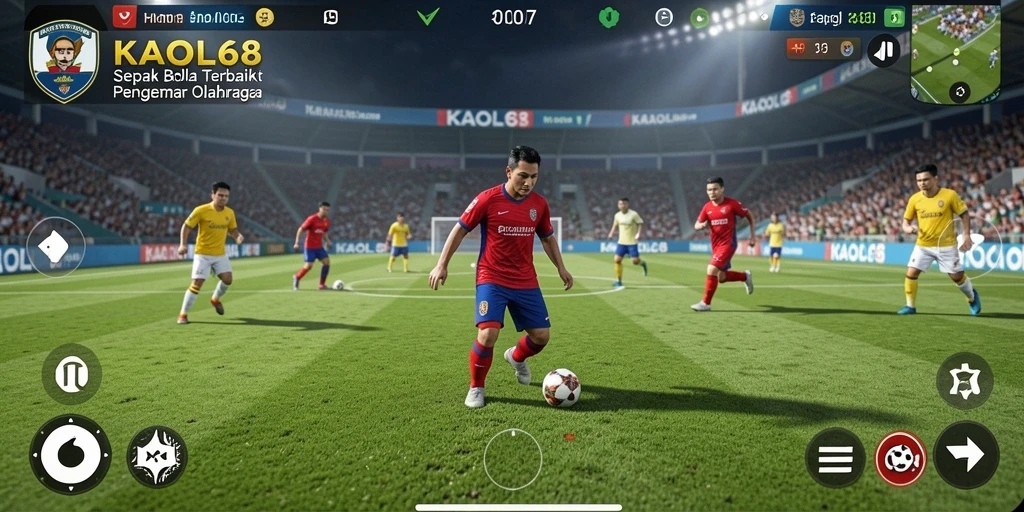 Screenshot permainan KAOL68 yang menunjukkan aksi sepak bola yang mendebarkan.