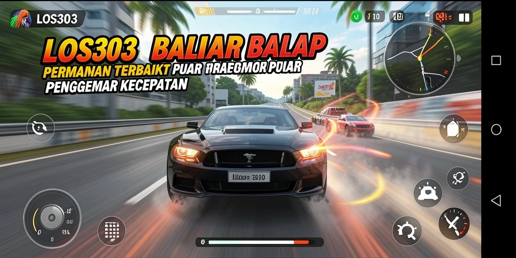 Screenshot LOS303 menunjukkan aksi balap yang mendebarkan di lintasan.