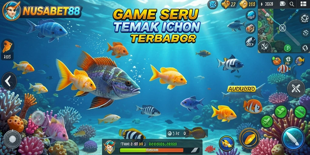 Tangkapan layar yang menunjukkan aksi menembak ikan yang seru.