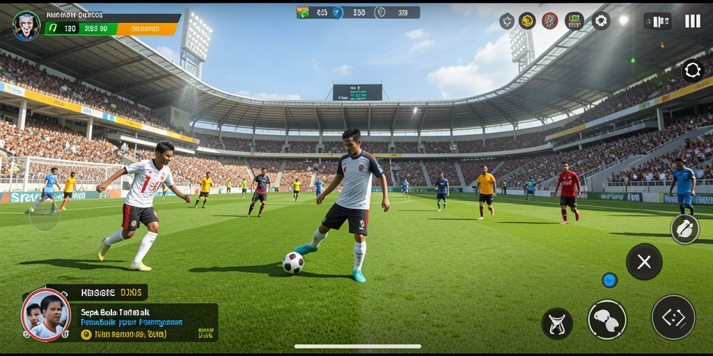 Tampilan gameplay RK55 yang menarik saat bertanding sepak bola.