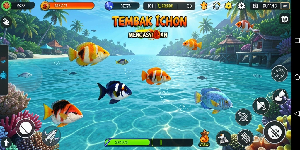 Gameplay RK77 yang penuh warna dan menarik saat menembak ikan.