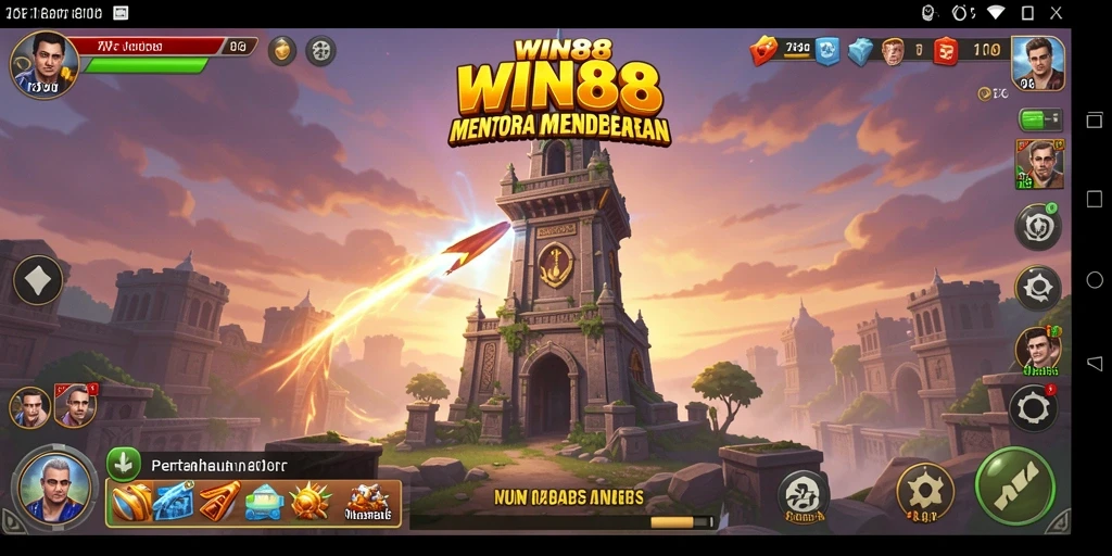 Screenshot gameplay WIN88 yang menunjukkan aksi pertahanan menara yang intens.