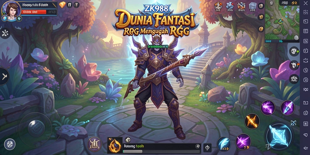 Screenshot utama ZK988 menampilkan aksi seru dalam pertarungan RPG.